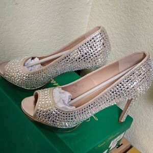 Lauren Lorraine Sparkling Silver Peep-Toe Heels